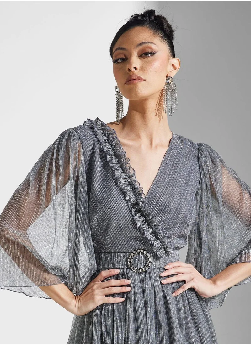 Amri Metallic Ruffle Maxi Dress