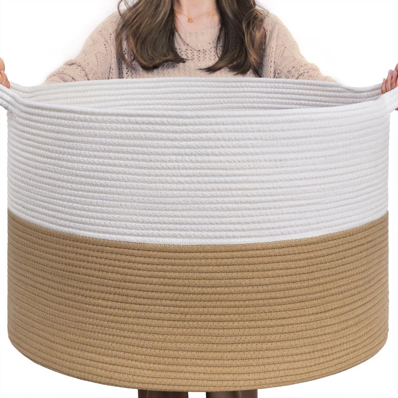 INDRESSME XXXLarge Jute Rope Basket 217 x 217 x 138 Woven Baby Laundry Baskets for Blankets Toys Storage Basket with Handle Comforter Cushions Storage Bins Thread Laundry Hamper