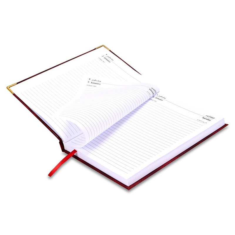 FIS 2026 Diary, A5 Size 148x210mm, 1 Side Padded Vinyl Cover, Gold Round Corners, 1 Day a Page with Saturday & Sunday Combined, Arabic/English, 60gsm - Image 4
