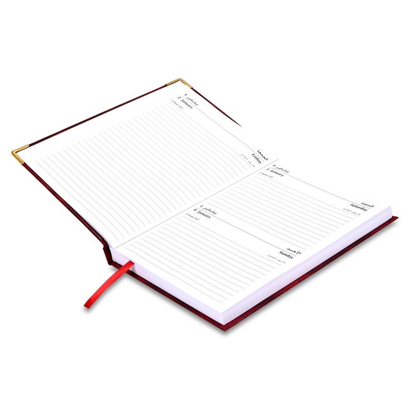 FIS 2026 Diary, A5 Size 148x210mm, 1 Side Padded Vinyl Cover, Gold Round Corners, 1 Day a Page with Saturday & Sunday Combined, Arabic/English, 60gsm - Image 3