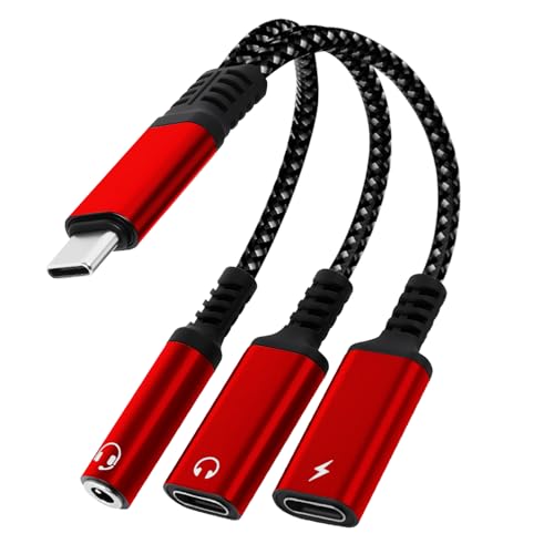 caojunzhen 1 in 3 USB C to Type-C Charging and Type-C Headphones Plus 3.5mm Headphones PD 60W Charging Adapter, Compatible with GalaxyS22, iPad Pro, Pixel, iPhone 16 15, etc.（red） - Image 1
