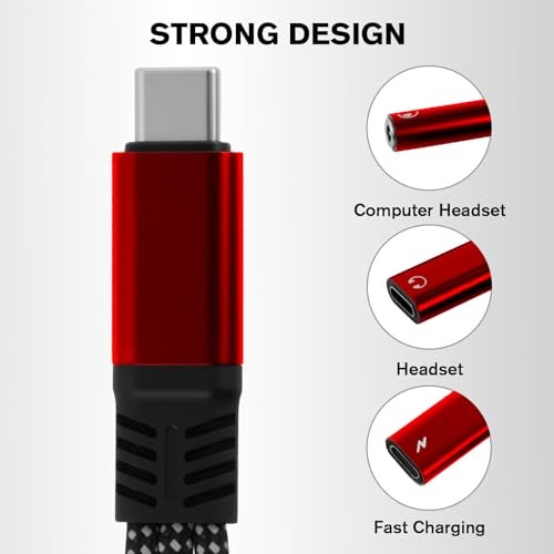 caojunzhen 1 in 3 USB C to Type-C Charging and Type-C Headphones Plus 3.5mm Headphones PD 60W Charging Adapter, Compatible with GalaxyS22, iPad Pro, Pixel, iPhone 16 15, etc.（red） - Image 3