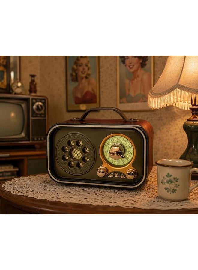 راديو بلوتوث محمول بتصميم كلاسيكي فاخر Vintage - سماعة لاسلكية مع راديو FM وتشغيل USB وTF - لون بني - Image 3