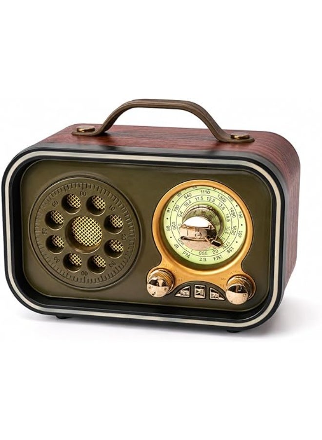 راديو بلوتوث محمول بتصميم كلاسيكي فاخر Vintage - سماعة لاسلكية مع راديو FM وتشغيل USB وTF - لون بني - Image 1