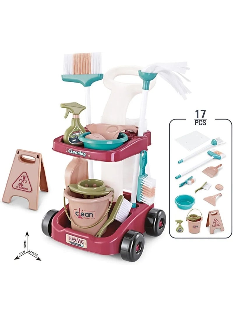 Kids Cleaning Set 17 Pieces | Kids Cleaning Tools Toy Set 17 Pieces | Kids Cleaning Kit with Cleaning Cart | Kids Cleaning Cart Toy | Kids Cleaning Role Play Set | Kids House Cleaning Toy | Kids Broom and Mop Play Set | 17-Piece Kids Housekeeping Set | Educational Cleaning Toy for Kids | Kids Pretend Play Cleaning Set | Kids Cleaning Cart with Accessories | Realistic Kids Cleaning Set | Kids Cleaning Cart Role Play Toy | Kids Household Cleaning Tools Set | Interactive 17-Piece Kids Cleaning Toy - Image 2
