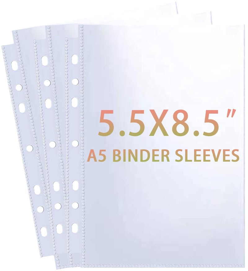 WITHYU 30 Pack 60 Pockets 5.5x8.5â€ Sheet Protector Sleeves for 6 Ring A5 Binder, A5 Mini 3 Ring Binder, Ultra-Clear Playbill Holder Sleeves, Double-Sided, Top Loading Sheet Protector for Paper Report - Image 1