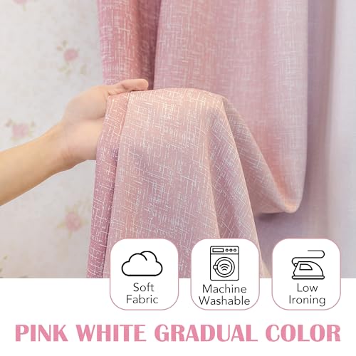 Geomoroccan Ombre 100% Blackout Curtains 84 Inches Long 2 Panels for Bedroom Living Room Pink White Gradient Patterned Room Darkening Thermal Insulated Rod Pocket Window Treatment Drapes - Image 3