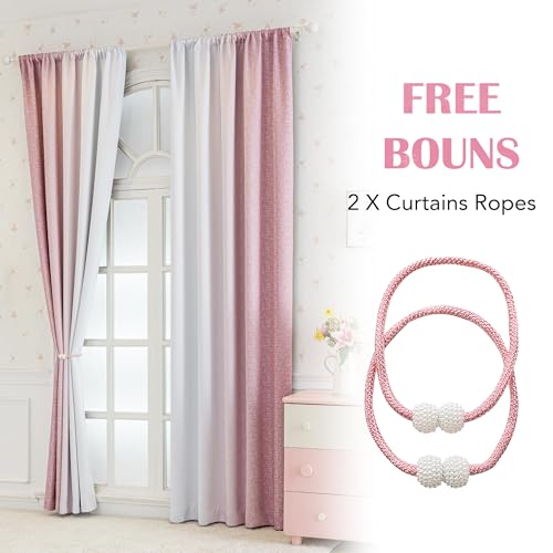 Geomoroccan Ombre 100% Blackout Curtains 84 Inches Long 2 Panels for Bedroom Living Room Pink White Gradient Patterned Room Darkening Thermal Insulated Rod Pocket Window Treatment Drapes - Image 5