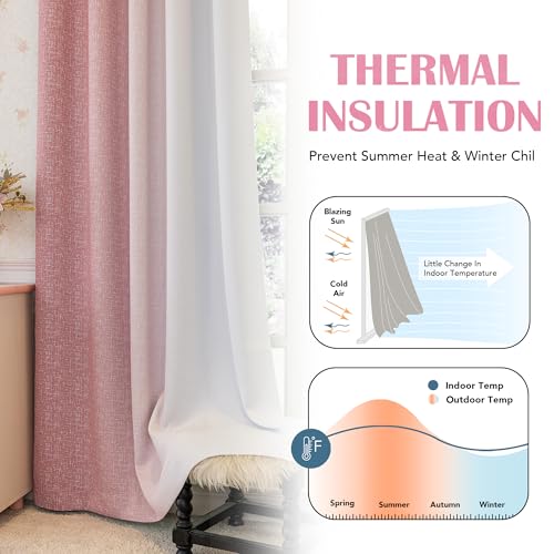 Geomoroccan Ombre 100% Blackout Curtains 84 Inches Long 2 Panels for Bedroom Living Room Pink White Gradient Patterned Room Darkening Thermal Insulated Rod Pocket Window Treatment Drapes - Image 4
