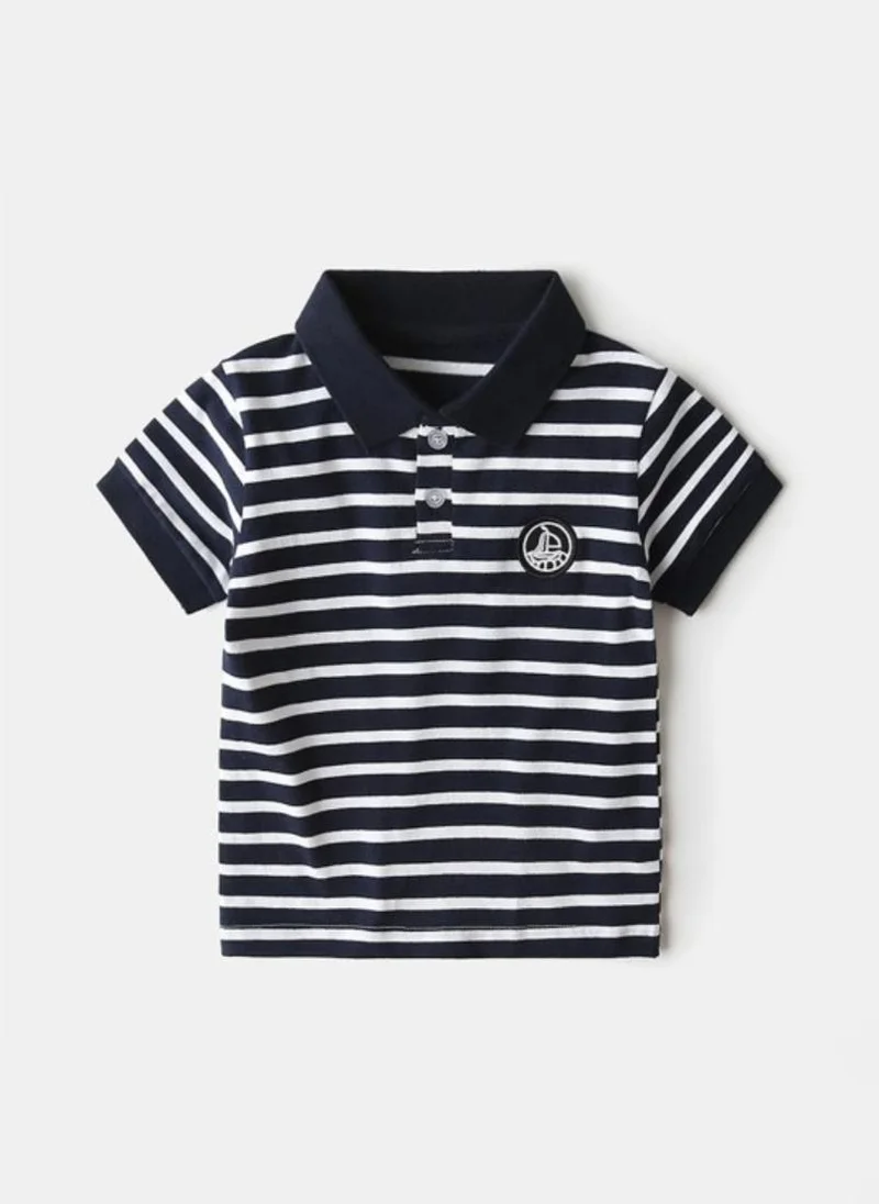 YUNIQEE Black Striped Polo Collar Nautical Tshirt