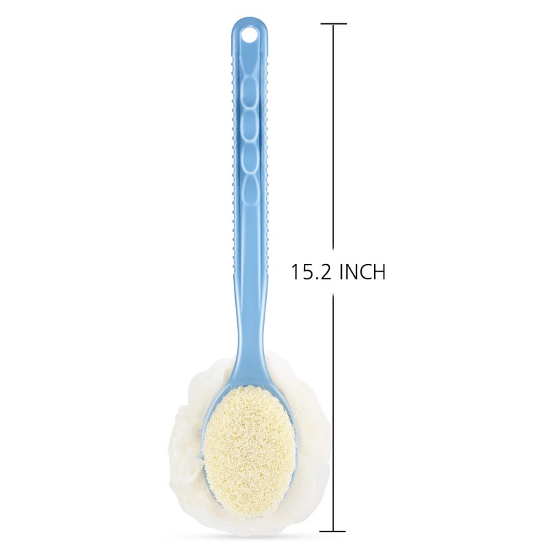HONOMA Shower Body Brush with Bristles and Loofah,Back Scrubber Bath Mesh Sponge with Curved Long Handle for Skin Exfoliating Bath, Massage Bristles Suitable for Wet or Dry, Men and Women (Blue) - Image 5