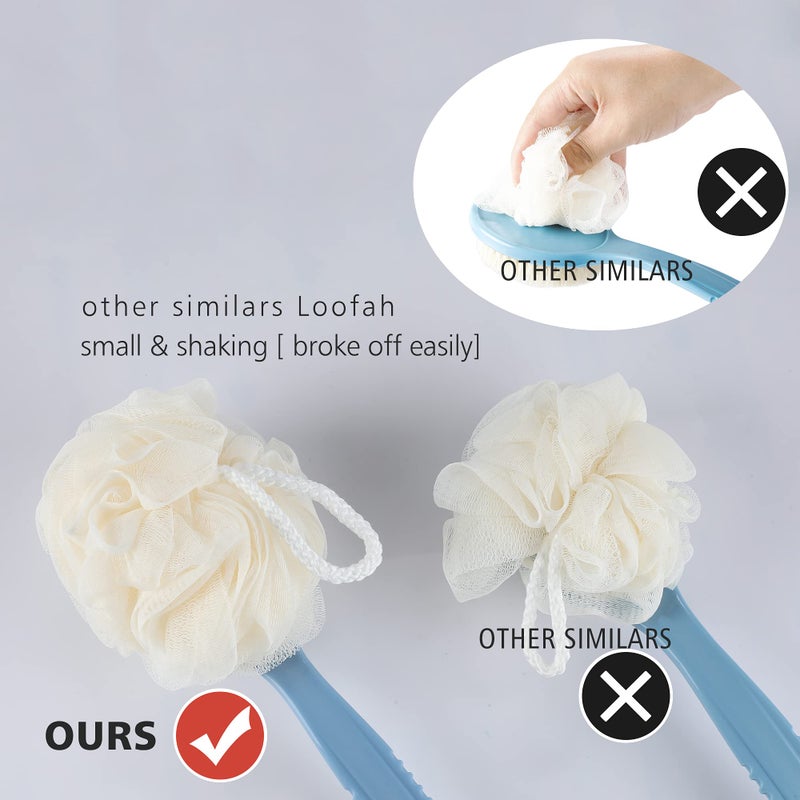 HONOMA Shower Body Brush with Bristles and Loofah,Back Scrubber Bath Mesh Sponge with Curved Long Handle for Skin Exfoliating Bath, Massage Bristles Suitable for Wet or Dry, Men and Women (Blue) - Image 3