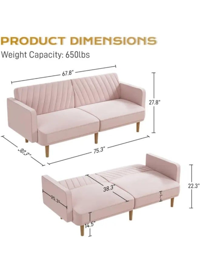 Modern Velvet Convertible Sofa Bed - Image 2