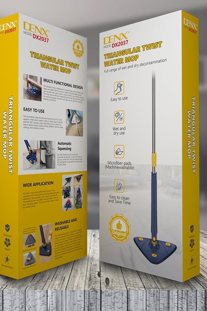 دينكس ممسحة تنظيف, طقم ممسحة دوارة 360 درجة ودلو بتصميم مسطح بنظام الفصل الذاتي مع وسادتان من المايكروفايبر ومقبض قابل للتمدد مثالي لتنظيف جميع انواع الارضيات - Image 1