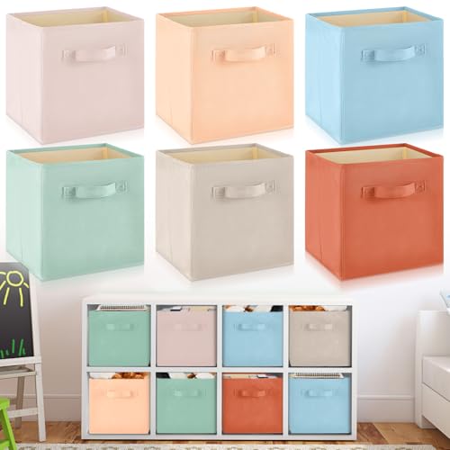 Yinder 6 Pcs Cube Storage Bin 105x105x11 Storage Bins for Playroom Decor Colorful Bins for Kids Foldable Baskets for Nursery Organizer Boxes Fabric Boxes Pastel Colors - Image 1