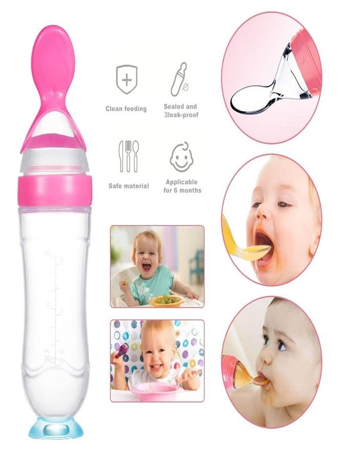 Chopchi Feeding Spoon Bottle with Squeezy Food Bottle 6 Month Above Baby,90ml, Color Pink - Image 2