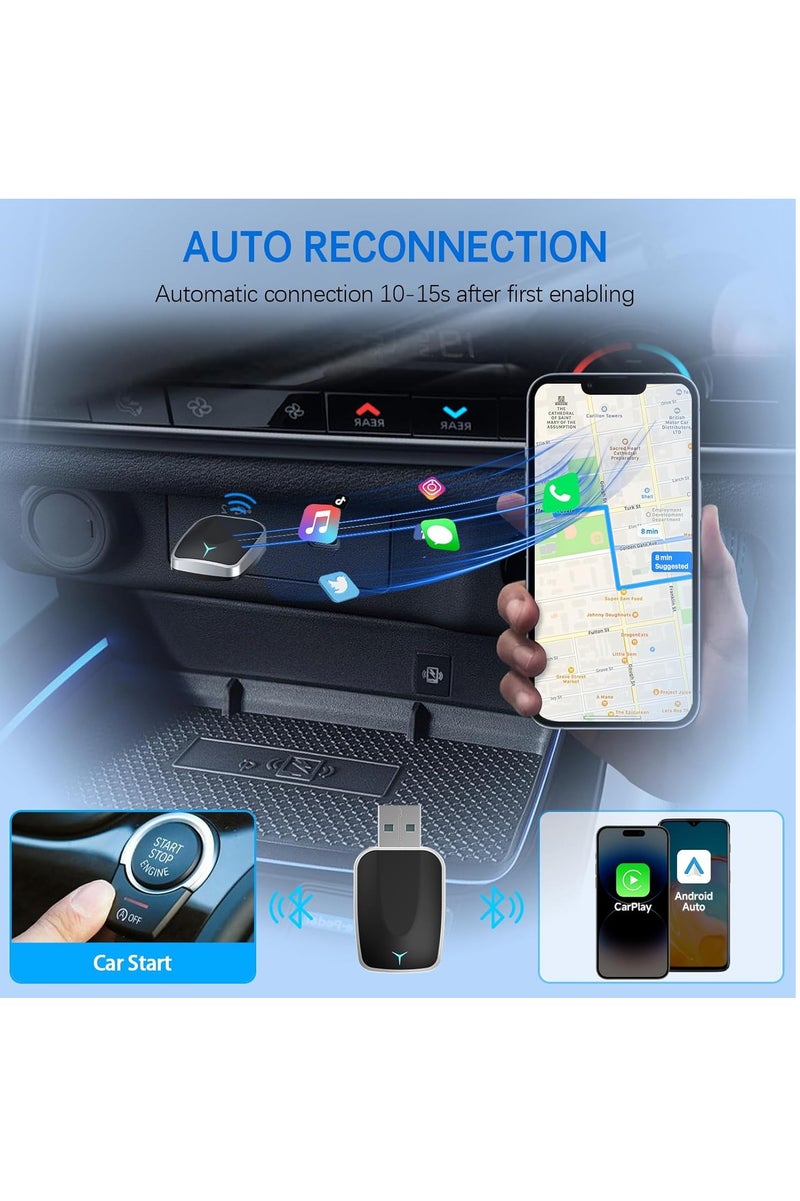 Necomi Car Wireless Adapter, Wireless CarPlay Adapter and Android Auto 2-in-1, Plug-and-Play Conversion from Wired to Wireless Adapter, Compatible with Apple CarPlay/Android Auto - Image 5
