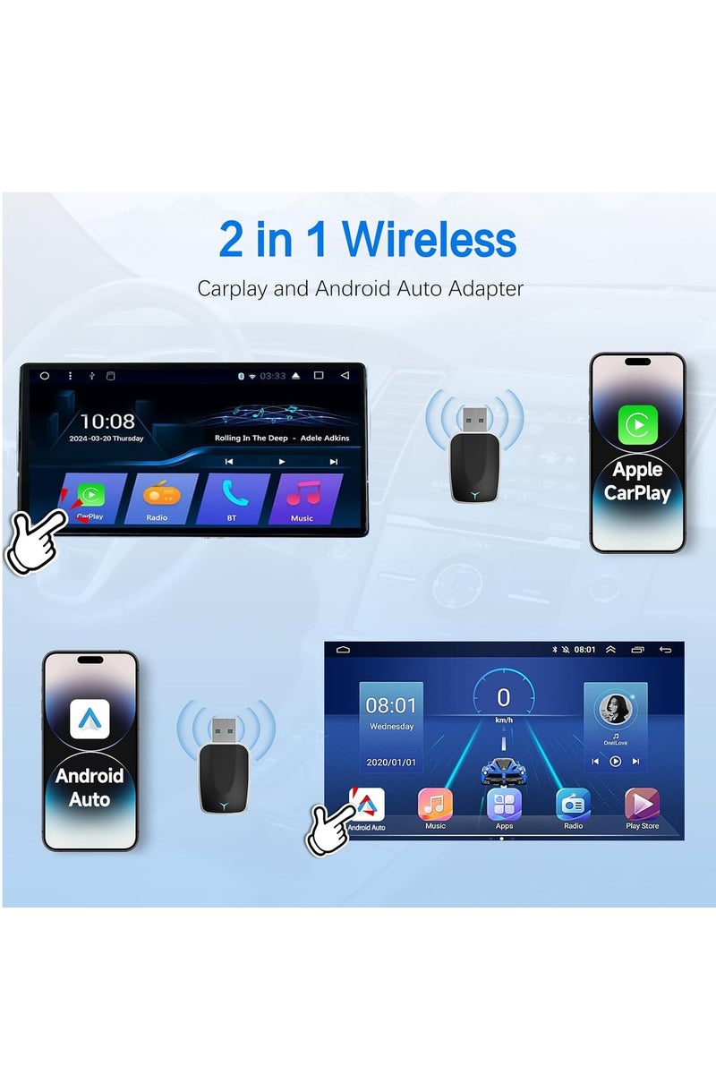 Necomi Car Wireless Adapter, Wireless CarPlay Adapter and Android Auto 2-in-1, Plug-and-Play Conversion from Wired to Wireless Adapter, Compatible with Apple CarPlay/Android Auto - Image 2