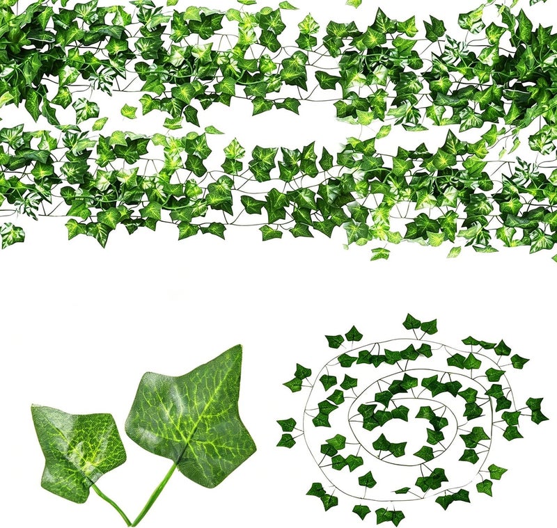 Duomama 12 Pack Artificial Ivy Garland - Fake Greenery Vines for Wall Decor, Kitchen, Wedding, Party, Garden - Faux Hanging Plants for Indoor Outdoor Home Decoration, Natural Green Leaves - Image 1