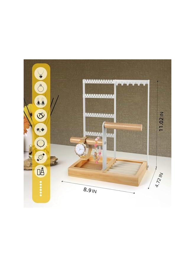 The Bros Jewelry Organizer Jewelry Holder Jewelry Stand with Ring Tray and Metal Frame, Necklace Holder Organizer Bracelet Display Storage Rack for Studs Earring Ring Necklace (White)  - Image 5