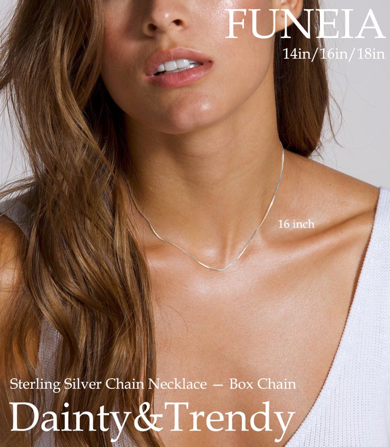 FUNEIA 925 Sterling Silver Necklace for Women Trendy Dainty Real Silver Chain Necklace Simple Thin Box Chain Beaded Chain Snake Chain Herringbone Necklaces Jewelry 14/16/18 Inch - Image 2