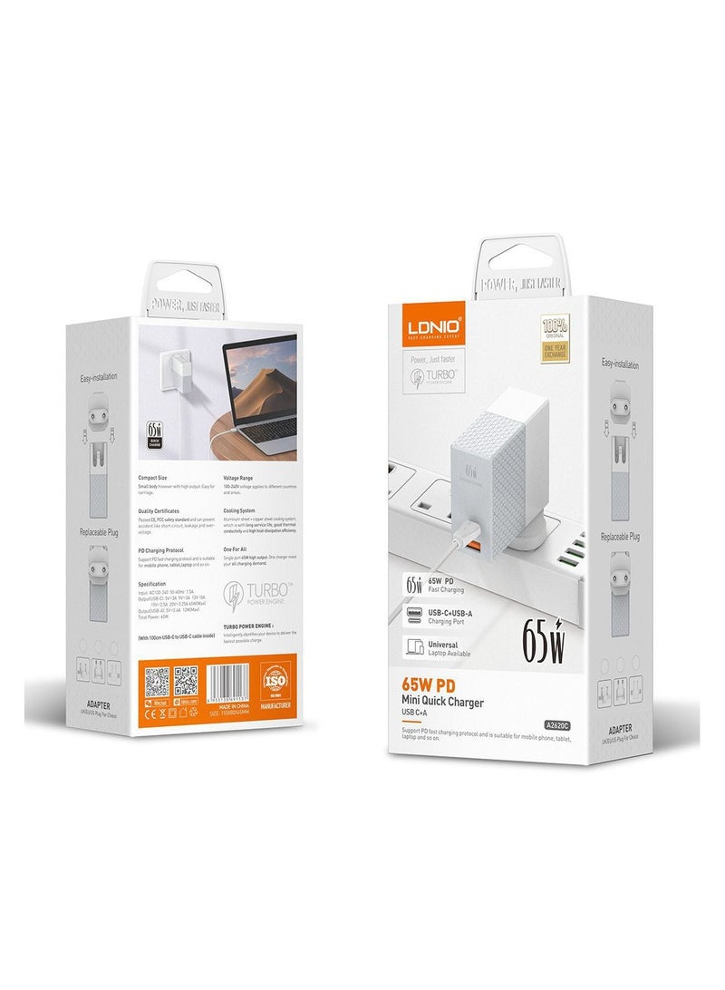 Ldino Ldnio 65W Fast Wall Charger with USB and Type-C Port - Image 2