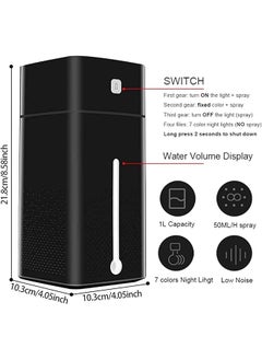 Arabest 1000Ml Air Humidifier Usb Large Capacity Quiet Cool Mist Humidifiers With 7 Color Leds Night Light Portable Personal Humidifier For Home Car Bedroom Office And Travel Black  - Image 3