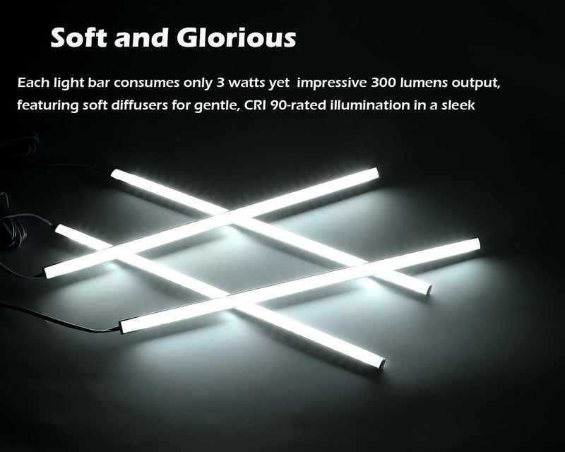 Cefrank V-Shape Under Cabinet Lighting Kit - 4pcs Sleeker 12" Dimmable LED Light Bars for Showcase Shelf Seamless Illumination - 1200lm, 12W - Pure White (6000K) - Image 2