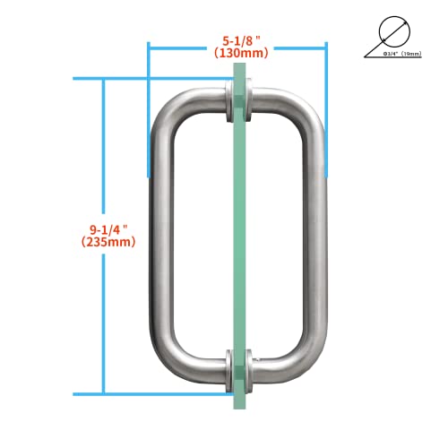 CKB 8" Shower Door Handle, Compatible with 1/4" (6mm) to 1/2" (12mm) Thick. Stainless Steel Double Side Glass Door Pull, Brushed Nickel - Image 3