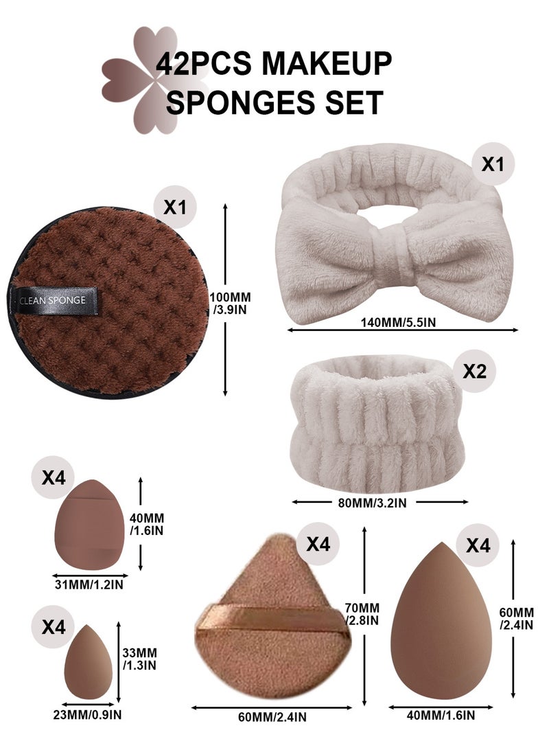 هومار كيت مجموعة فرش مكياج، 42 قطعة من أدوات المكياج، كريم أساس صناعي فاخر، بودرة إخفاء العيوب، ظلال العيون، أحمر الخدود، مجموعة فرش مكياج مع إسفنجة مكياج، منفاخ بودرة للمبتدئين والمحترفين، بني - Image 2