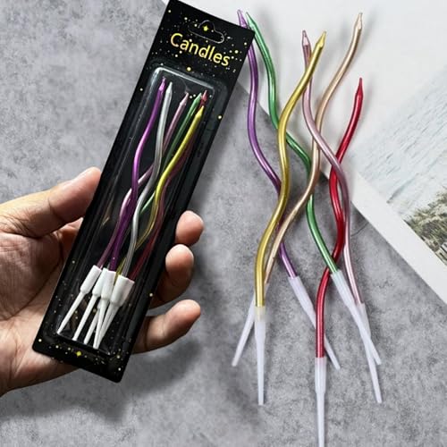 KITTER Twisty Metallic Multi Colour Spiral Candles - 6 Pieces | Twisty Birthday Cake Candles | Party & Wedding Cake Decoration | Metallic Spiral Candle for Cake Decoration (Multicolor) - Image 1