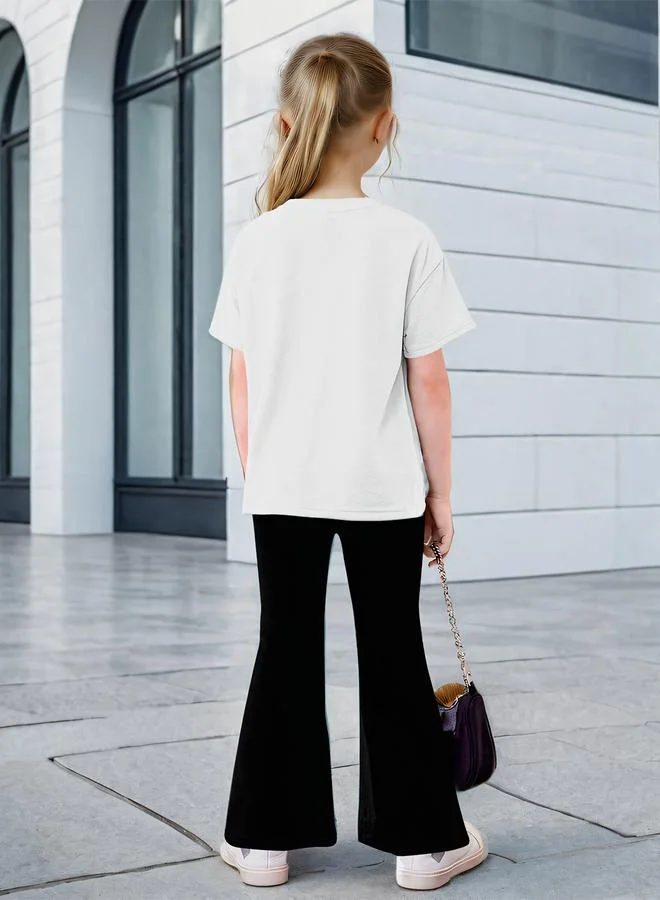 Take Two Take Two Girls Graphic Print T-Shirt and Flared Pants Set