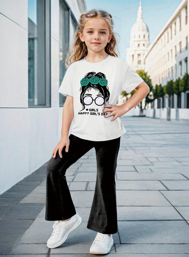 Take Two Girls Graphic Print T-Shirt and Flared Pants Set - Image 3