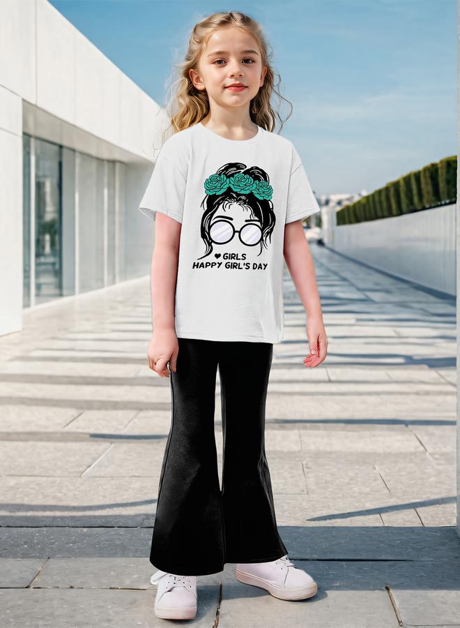 Take Two Girls Graphic Print T-Shirt and Flared Pants Set - Image 4