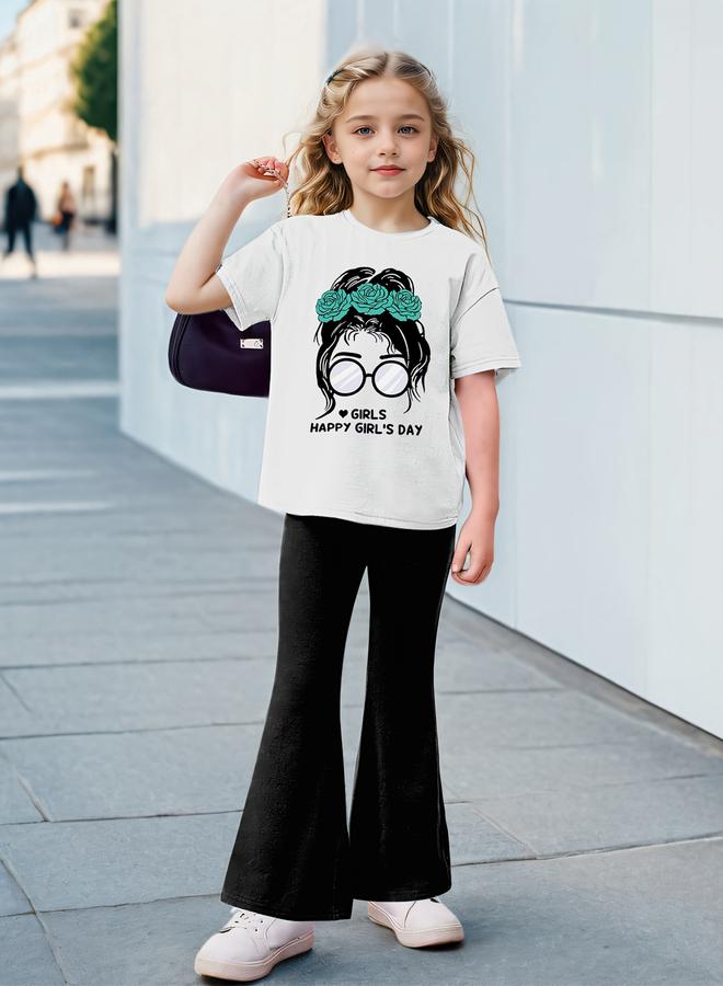 Take Two Girls Graphic Print T-Shirt and Flared Pants Set - Image 5