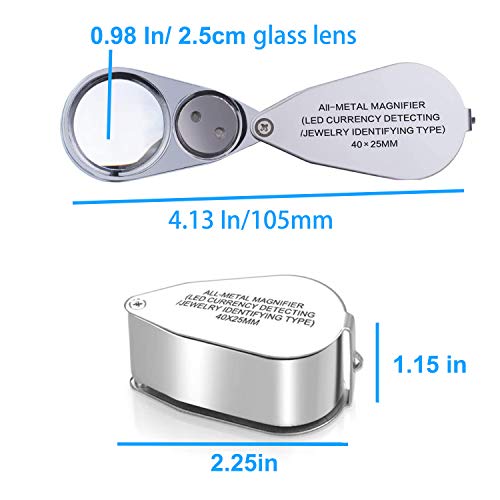 TRIrunpdl 40X Metal Illuminated Jewelers Loop Magnifier Glass, Loupe Magnifier with Light and Pocket Folding, Handheld Jewelers Eye Loop for Jewelry Identifying, Currency Detecting, Rock Collecting, Stamps - Image 5