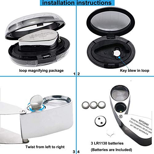 TRIrunpdl 40X Metal Illuminated Jewelers Loop Magnifier Glass, Loupe Magnifier with Light and Pocket Folding, Handheld Jewelers Eye Loop for Jewelry Identifying, Currency Detecting, Rock Collecting, Stamps - Image 4