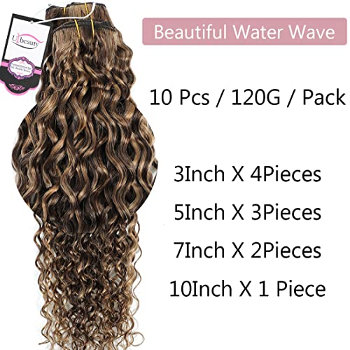 Urbeauty Curly Clip in Extensions Remy Human Hair Brown Highlight Blonde Natural Wavy Hair Extensions 18 Inch 120g Triple Weft Clip in Hair Extensions Full Head Kinky Curly Human Hair 427 - Image 3