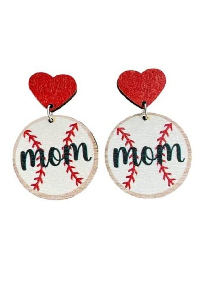 COLORFUL BLING Retro Sports Game Ball Earrings For Women Girls Mother'S Day Mama Mom Heart Wooden Dangle Earrings Lightweight Baseball Basketball Football Rugby Volleyball Earrings Sports Fans Jewelry Style 6  - Image 1