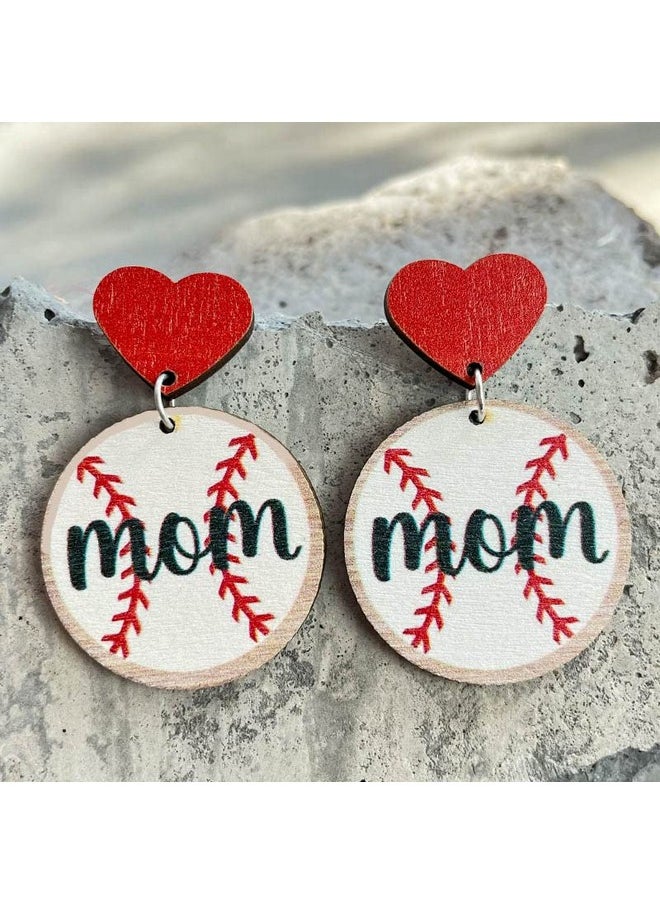 COLORFUL BLING Retro Sports Game Ball Earrings For Women Girls Mother'S Day Mama Mom Heart Wooden Dangle Earrings Lightweight Baseball Basketball Football Rugby Volleyball Earrings Sports Fans Jewelry Style 6  - Image 2