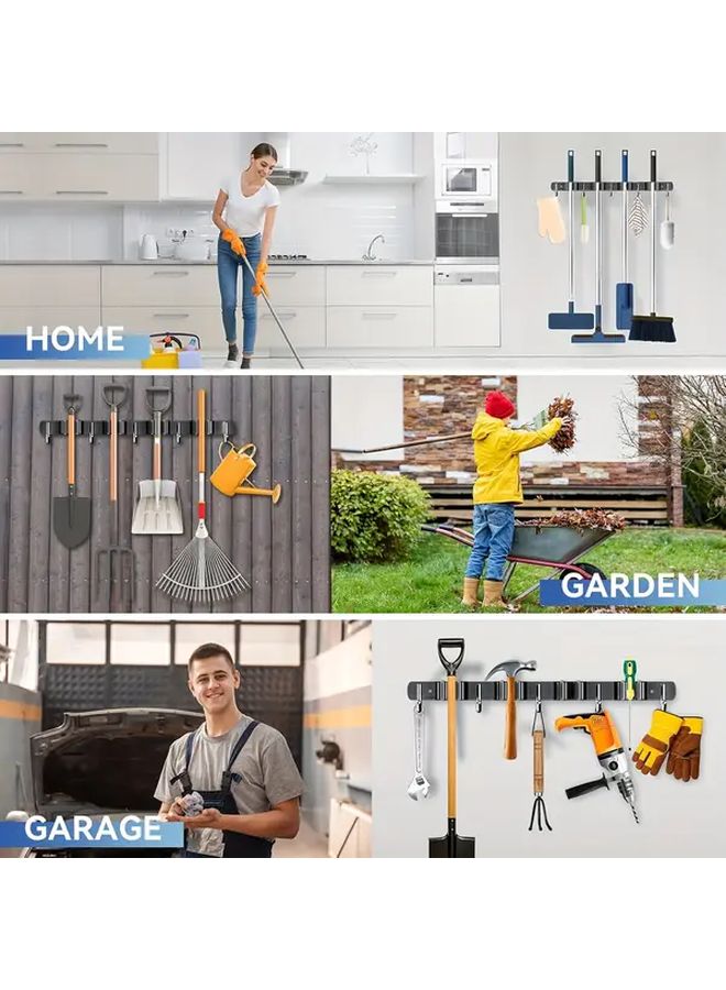 Stainless Steel Wall Mounted Garden Tool Organizer Black 4 Shelf 5 Hook - Image 5