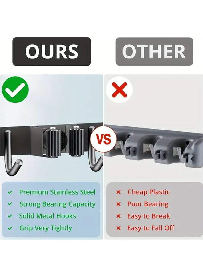 Stainless Steel Wall Mounted Garden Tool Organizer Black 4 Shelf 5 Hook - Image 3