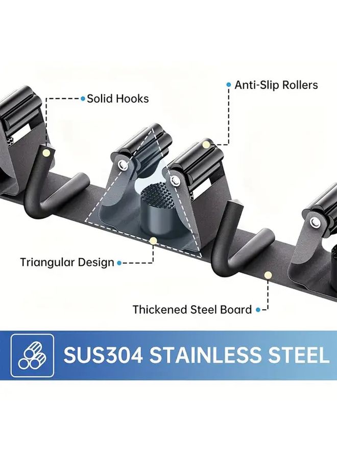 Stainless Steel Wall Mounted Garden Tool Organizer Black 4 Shelf 5 Hook - Image 2