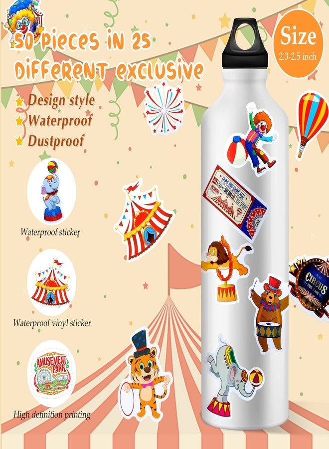 Containlol 50 Pieces Circus Party Favors Stickers Carnival Clown Stickers Animal Sticker Carnival Themed Party Favors Circus Theme for Birthday Baby Shower Water Bottle Scrapbook Laptop Decoration - Image 2