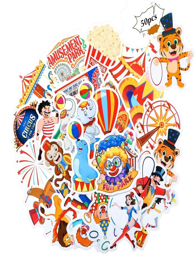 Containlol 50 Pieces Circus Party Favors Stickers Carnival Clown Stickers Animal Sticker Carnival Themed Party Favors Circus Theme for Birthday Baby Shower Water Bottle Scrapbook Laptop Decoration - Image 1