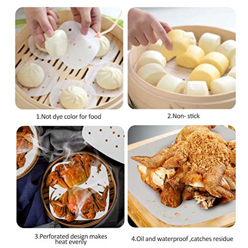 DNSSY 200pcs 8.5inch Square Perforated Parchment Paper Sheets, Premium Nonstick Bamboo Steamer Liner for Air Fryers, Steaming Basket, Oven, Baking, Cooking - Image 4