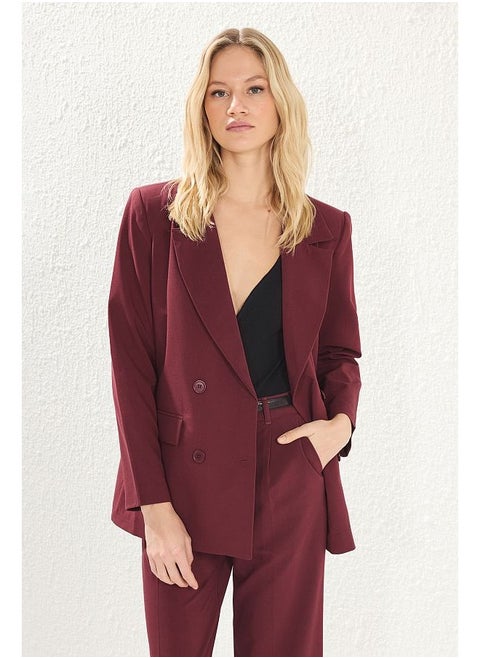 Burgundy Lined Oversize Blazer Jacket TWOAW25BC00041
