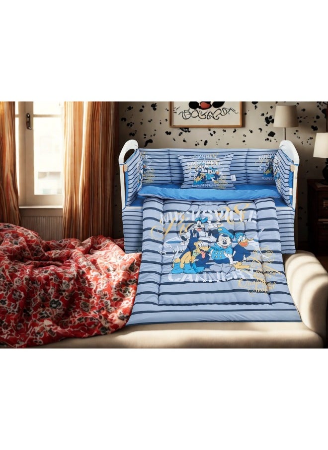 سمارت هوم طقم مفارش سرير أطفال ، مفرش حواجز طقم مكون من لحاف اطفال مقاس 90X145 سم شرشف مطاط 110X160 سم مخده مقاس 35X45 سم حواجز مقاس 33X130 سم حواجز مقاس 33X330 سم  - Image 2