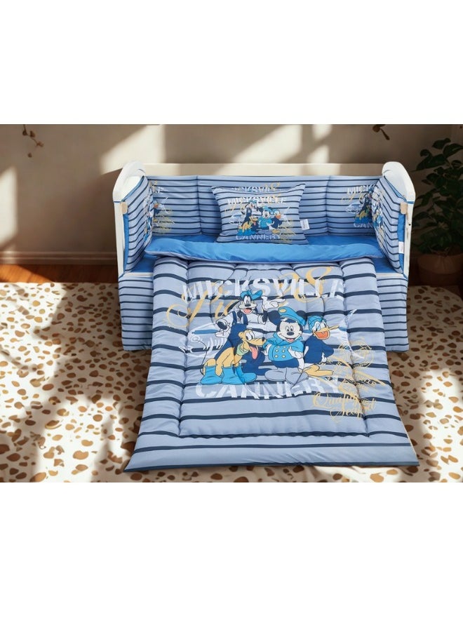 سمارت هوم طقم مفارش سرير أطفال ، مفرش حواجز طقم مكون من لحاف اطفال مقاس 90X145 سم شرشف مطاط 110X160 سم مخده مقاس 35X45 سم حواجز مقاس 33X130 سم حواجز مقاس 33X330 سم  - Image 4