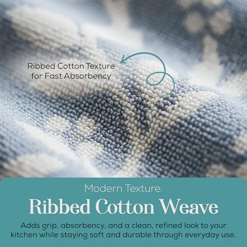 MosJos Kitchen Towels, Cotton Hand Towels, Blue and White Floral Vine Ribbed Hand Drying Cloth Set of 4 Absorbent Hand Towels, 18 x 28 Kitchen Linens - Image 3